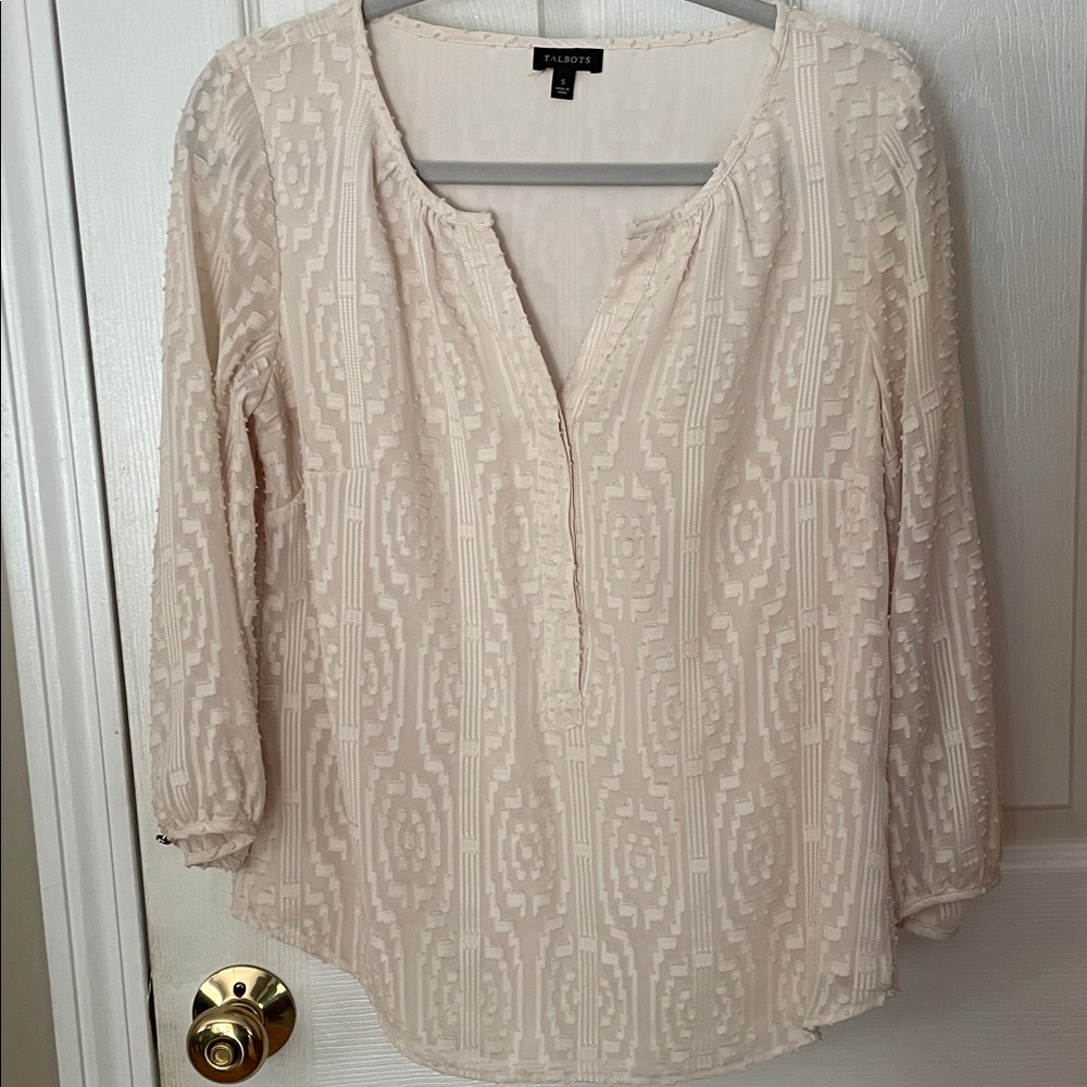 Talbots feminine and chic, Ivory Textured Split-Neck Blouse